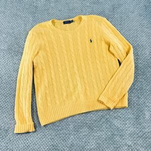 POLO Ralph Lauren Yellow Cable Knit Merino Wool Crewneck Sweater Wmns XL